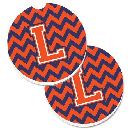 Carolines Treasures Letter L Chevron Orange and Blue Set of 2 Cup Holder Car Coaster CJ1042-LCARC